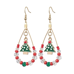 Разноцветный 304 серьги с подвесками в виде рождественской елки из нержавеющей стали, с фурнитурой из стекла и латуни для женщин, красочный, 69x27.5 мм