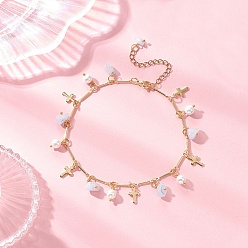 Аквамарин Браслеты на ногу с кисточками из натурального аквамарина и круглого жемчуга, украшения из латуни для женщин, реальный 18 k позолоченный, 9-3/8 дюйм (238 мм)