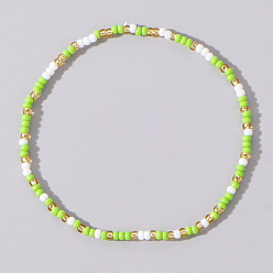 Light Green Boho Round Glass Seed Beaded Stretch Bracelets for Women, Light Green, 6.89 inch(17.5cm)