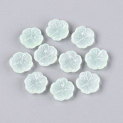 Aquamarine Transparent Spray Painted Glass Beads, Half Frosted, Flower, Aquamarine, 15x15x6mm, Hole: 1.2mm