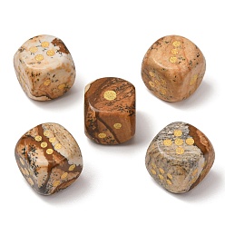 Picture Jasper Natural Picture Jasper Dices, Engraved Gold Dot 6 Sided Crystal Stone Dice for Tabletop RPG Board Game, 14~16.5x14~16.5x14~16.5mm