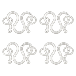 Серебро 925 стерлингового серебра S-крюк пряжки, с целью перехода в кольце, компоненты разъема для изготовления ювелирных изделий, серебряные, 10.5x11.5x1.2 мм, отверстие : 3.2 мм, 4 шт