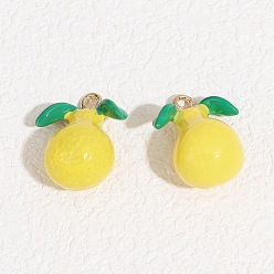 Pear Подвески с эмалью из фруктового сплава, золотые, груша, 17.5x14x9.5 мм, отверстие : 1.6 мм