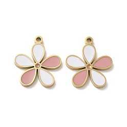 Белый Ионное покрытие (ip) 316l подвески из хирургической нержавеющей стали, без никеля , с эмалью, реальный 18 k позолоченный, цветочный шарм, белые, 16x13.5x1.5 мм, отверстие : 1.2 мм