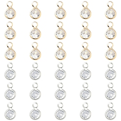 (52) Непрозрачная лаванда 40 шт. 2 цвета латунные подвески из фианита с микропаве, плоско-круглые, разноцветные, 7.5x4.5x2 мм, отверстие : 1.4 мм, 20 шт / цвет