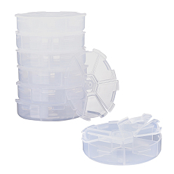 White Plastic Bead Containers, Flip Top Bead Storage, 6 Compartments, Flat Round, White, 8x1.8cm