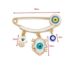 Hamsa Hand Broche à breloques en strass en alliage mauvais œil, avec l'émail, or, Hamsa main, 50mm, pendentif: 6~22 mm