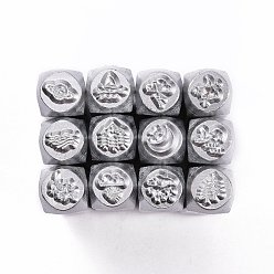 Platinum Iron Metal Stamps, for Imprinting Metal, Plastic, Wood, Leather, Natural Theme Pattern, Platinum, 65.5x10mm, Pattern: 6mm, 12pcs/box