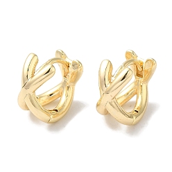 Настоящее золото 18K Женские серьги-кольца из латуни с двойным ремешком Crossing, реальный 18 k позолоченный, 10.5x7 мм