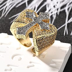 Настоящее золото 18K Латунные кольца-манжеты с микропаве и прозрачным цирконием для женщин, без кадмия и без свинца, крестик, реальный 18 k позолоченный, 25.5 мм, размер США 6 (16.5 мм)