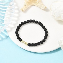 Лавовый камень Браслеты из натуральной лавы с круглыми бусинами для мужчин и женщин, с латунными бусинами в виде рыбок, внутренний диаметр: 2-1/4 дюйм (5.75 см)