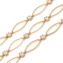 Золотой Цепи ручной работы с латунными звеньями и прозрачными кубическими цирконами в форме конского глаза, несварные, с катушкой, золотые, 14.5x5x0.8 мм и 7.5x3.2x2 мм, около 16.40 футов (5 м) / рулон