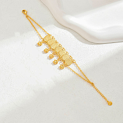 Real 18K Gold Plated Brass Coin Link Bracelets, Cable Chains Bracelets for Women, Real 18K Gold Plated, 8-1/4 inch(21cm)