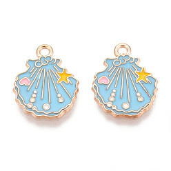 Shell Shape Подвески из сплава морских животных с эмалью, золотой свет, формы раковины, 19.1x14.9x1.1 мм, отверстие : 1.8 мм