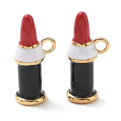 Red 304 Stainless Steel Enamel Pendants, Lipstick Charms, Golden, Red, 21x10x6.5mm, Hole: 2mm