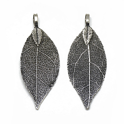 Античное Серебрянное Покрытие Большие подвески из железа , гальванический натуральный лист, лист, античной посеребренные, 52~53x19~20x1.5 мм, отверстие : 3x5.5 мм