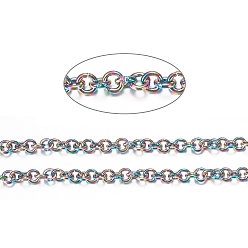 Rainbow Color Ионное покрытие (ip) 304 роликовая цепь из нержавеющей стали, отрыгивающая цепь, с катушкой, для изготовления ювелирных изделий, несварные, Радуга цветов, 3.5x0.8 мм, около 32.8 футов (10 м) / рулон