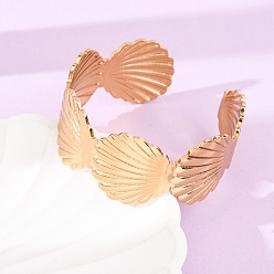 Real 14K Gold Plated Ocean 304 Stainless Steel Shell Shape Open Cuff Bangles for Women, Ion Plating(IP), Long-Lasting Plated, Real 14K Gold Plated, Inner Diameter: 2.24 inch(5.7cm)