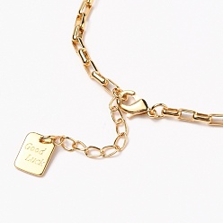 Real 18K Gold Plated Brass Box Chain Bracelets, with Lobster Claw Clasps, Long-Lasting Plated, Word Good Luck, Real 18K Gold Plated, 6-7/8 inch(17.6cm)