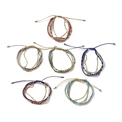 Gemischte Farbe Edelstein geflochtenen Perlen Armbänder, mit Wachsschnur, Gemischte Farbe, Innendurchmesser: 1-3/4~2-3/4 Zoll (4.5~6.9 cm)