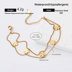 Trébol Pulseras europeas de acero inoxidable para mujer, dorado, trébol, 304 pulgada (2 cm)