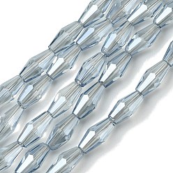 Светло-Синий Прозрачные стеклянные бусины гальваническим пряди, гальваническое покрытие, граненые, двухконусные, голубой, 8x4 мм, отверстие : 0.8 мм, около 63~66 шт / нитка, 20.47~21.26 дюйм (52~54 см)