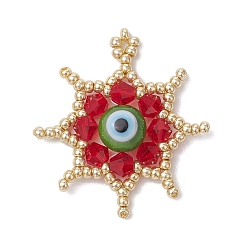 Красный Подвески-звезды из стеклянного бисера, с круглой бусиной ручной работы от сглаза и гранеными стеклянными бусинами, красные, 31x30x7.5 мм, отверстие : 1.5 мм