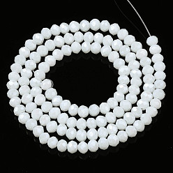White Electroplate Glass Beads Strands, Pearl Luster Plated, Faceted, Rondelle, White, 8x6mm, Hole: 1~1.4mm, about 65~68pcs/strand, 15.7~16.1 inch(40~41cm)