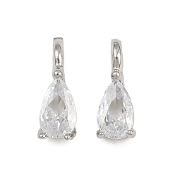 Платина Латунные микропаве прозрачные кубические циркониевые подвески, очарование слезы, стойки покрытие, долговечный, без свинца и без кадмия, платина, 8.5x3x3 мм, отверстие : 1.5 мм