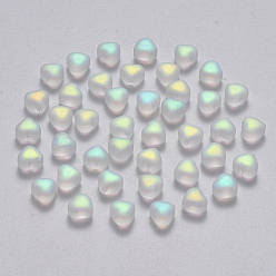 Clear AB Transparent Spray Painted Glass Beads, AB Color Plated, Frosted, Heart, Clear AB, 6x6x4mm, Hole: 0.7mm