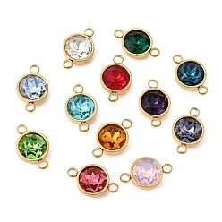 (52) Непрозрачная лаванда 12 шт. 12 цвета 304 нержавеющая сталь с ограненным камнем k9 стекло, плоские круглые звенья, соединительные подвески, золотые, ионное покрытие (ip), разноцветные, 19.5x12x7 мм, отверстие : 2.7 мм, 1 шт / цвет