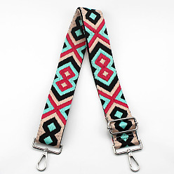 Бирюза Регулируемый широкий плечевой ремень из хлопкового жаккарда в этническом стиле, с поворотными застежками, для аксессуаров для замены сумок, платина, бирюзовые, 80~130x5 см