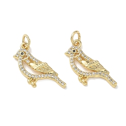 Bird Brass Micro Pave Clear Cubic Zirconia Pendants, Bird Charms, Real 18K Gold Plated, Bird, 15x21x2.5mm, Hole: 3.5mm