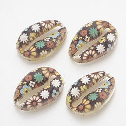 Разноцветный Печатные соединители звеньев сплава, форма раковины каури, золотой свет, красочный, 16x11x3.5 мм