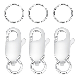 Серебро 3 шт. 925 застежки-когти из стерлингового серебра, с 6шт 925 кольцами из стерлингового серебра, серебряные, 10x5x2.5 мм, отверстие : 3 мм