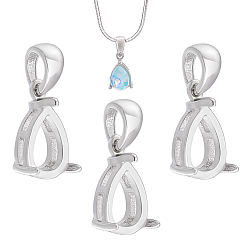 Платина 3шт. подвеска из стерлингового серебра с кабошоном, слеза, с печатью 925, платина, 11.5x7.5x5 мм, отверстие : 4.5x3 мм, лоток : 8.5x6.5 мм