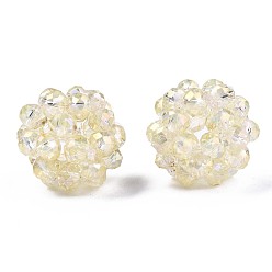 Шампанско-Желтый Прозрачные гальванические стеклянные круглые плетеные бусины, кассетные шарики, с покрытием AB цвета, граненые, шампанское желтый, 12~13 мм, отверстие : 1.5 мм, бусины : 3.5x2.5 мм