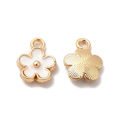 Белый Панданы из сплава эмали, без свинца и без кадмия, золотой свет, цветочный шарм, белые, 10x8x2.5 мм, отверстие : 1.4 мм