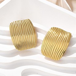 Настоящее золото 18K 304 из нержавеющей стали серьги, ионное покрытие (ip), текстурированный прямоугольник, реальный 18 k позолоченный, 29x23.5 мм