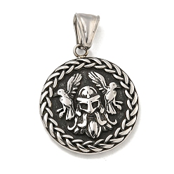 Античное Серебро 316 хирургические подвески из нержавеющей стали, плоский круглый с подвеской в виде вороны и черепа, античное серебро, 30x26x4 мм, отверстие : 4x8 мм