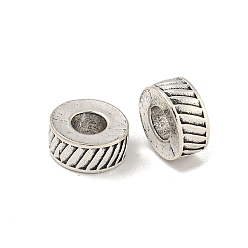 Antique Silver Tibetan Style Alloy Beads, Large Hole Beads, Flat Round, Antique Silver, 10x4.5mm, Hole: 4mm