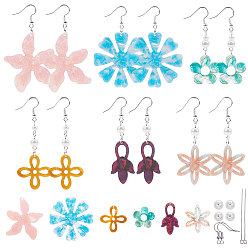 Mixed Color DIY Earring Making, with Cellulose Acetate(Resin) Pendants, Glass Pearl Beads, Iron Findings and Brass Earring Hooks, Mixed Color