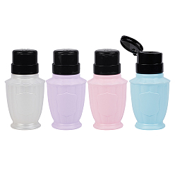 Mixed Color Empty Plastic Press Pump Bottle, Nail Polish Remover Clean Liquid Water Storage Bottle, with Flip Top Cap, Mixed Color, 13.2x6.8cm, 4colors, 1pc/color, 4pcs/set