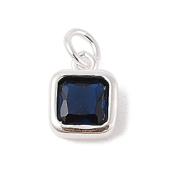 Полуночно-синий 925 квадратные подвески из стерлингового серебра с кубическими цирконами и соединительными кольцами, 925 штамп, серебряный цвет гальваническим, темно-синий, 8.5x6.5x3.5 мм, отверстие : 2.5 мм