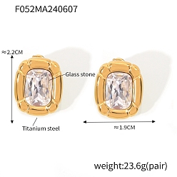 Золотой Овальные серьги-гвоздики из нержавеющей стали, со стеклом, для женщин, золотые, 22x19 мм