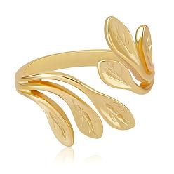 Golden Leaf Ring 925 Sterling Silver Adjustable Open Ring Wrap Around Leaf Ring Peace Sign Ring Plant Ring Jewelry Gift for Women, Golden, Inner Diameter: 16.5mm