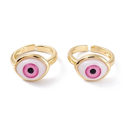 Pink Messing Manschettenringe, offene Ringe, mit Harzkügelchen, langlebig überzogen, echt 18 k vergoldet, bösen Blick, rosa, 3 mm, Innendurchmesser: 17 mm
