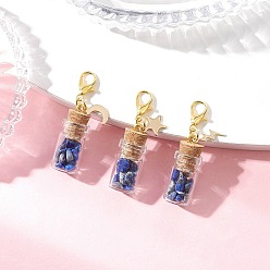 Ляпис-Лазурь Кулон в виде стеклянной бутылки с кристаллами лазурита, с подвесками из нержавеющей стали в виде звезд, луны и молний, 39.5 мм, 3 шт / комплект