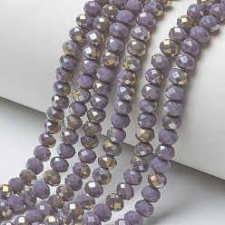 Средний Синий Шифер Гальванические непрозрачные стеклянные бусины, с половиным покрытием цвета радуги, граненые, рондель, средний грифельно-синий, 6x5 мм, отверстие : 1 мм, около 85~88 шт / нитка, 16.1~16.5 дюйм (41~42 см)