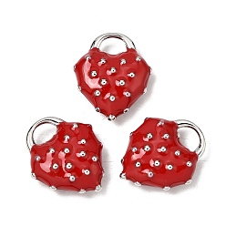 Платина Подвески из эмали и сплава, клубника прелести, долговечный, стойки покрытие, красные, платина, 18x15x6 мм, отверстие : 4x5 мм